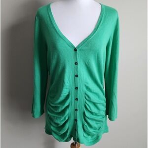 Tahari Cardigan Womens Small Kelly Green Lightweight Knit Long Dopamine Preppy‎